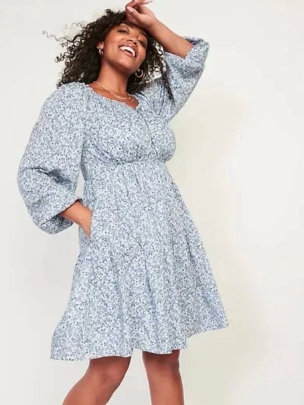 Old Navy 2X Blue Floral Paisley V-Neck Tiered Cottage Dress Flowy Peasant NWT - Picture 1 of 16